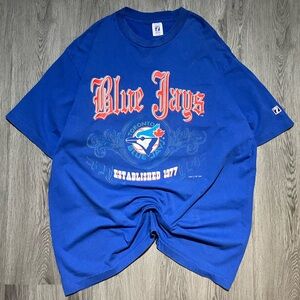 1993 Logo7 vintage 90s Toronto Blue Jays MLB baseball graphic big logo T-shirt